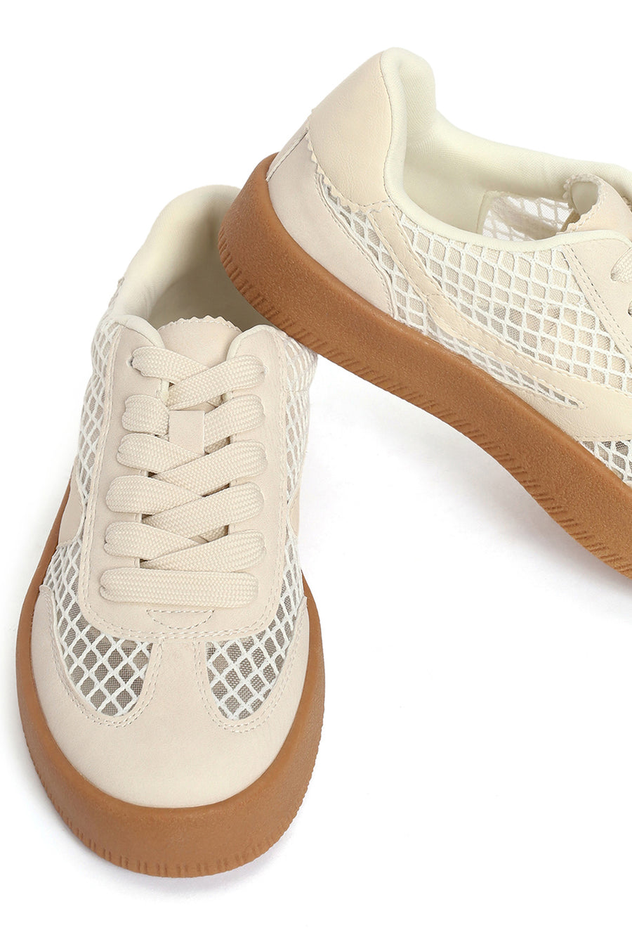 Kadın Bej Bağcıklı Kumaş Sneaker