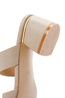 Women's Beige Short Thick Heeled Slippers | Derimod