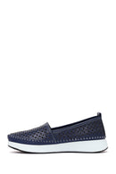 Woman Navy Thick-Soled Leather Comfort Loafer | Derimod