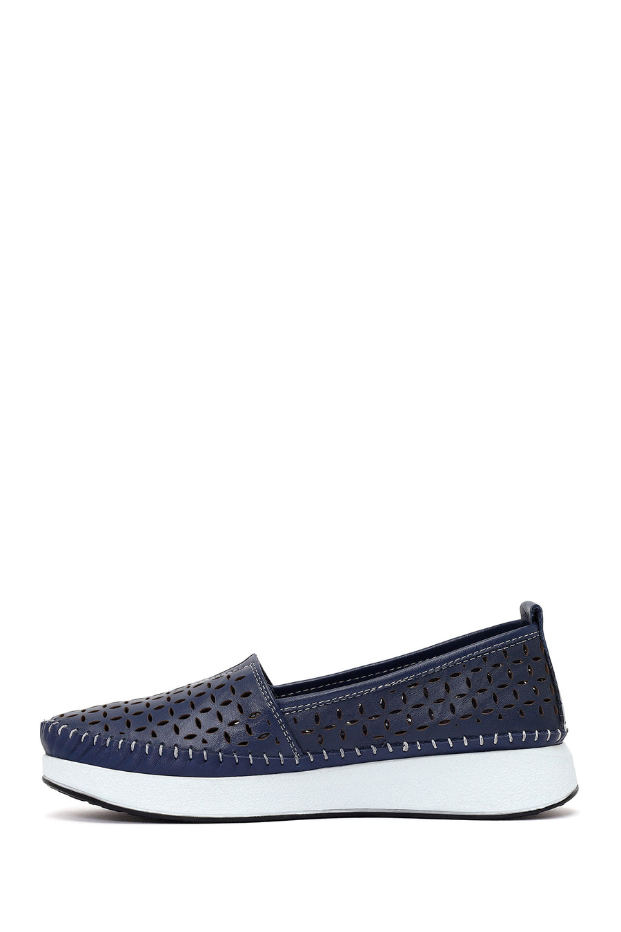 Woman Navy Thick-Soled Leather Comfort Loafer