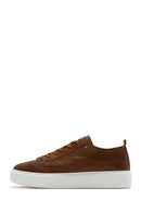 Men's Tan Lace-Up Chunky Sole Printed Leather Sneaker | Derimod