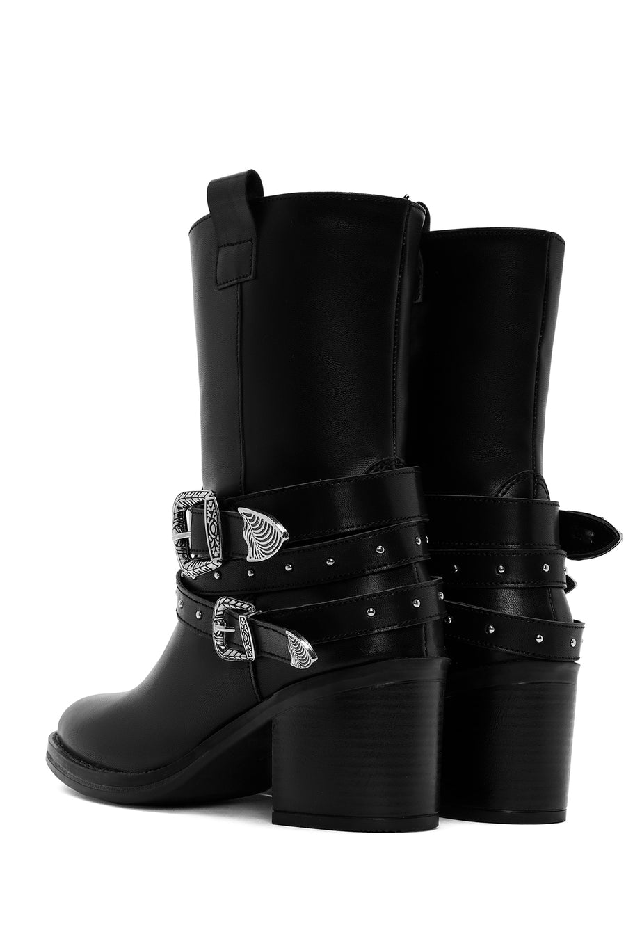 Women's Black Buckle Detailed Cowboy Boots