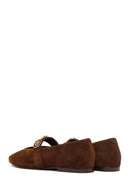 Women's Brown Suede Leather Ballet Flats with Rhinestones | Derimod