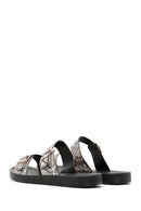 Women's Black Double Buckled Patterned Slippers | Derimod