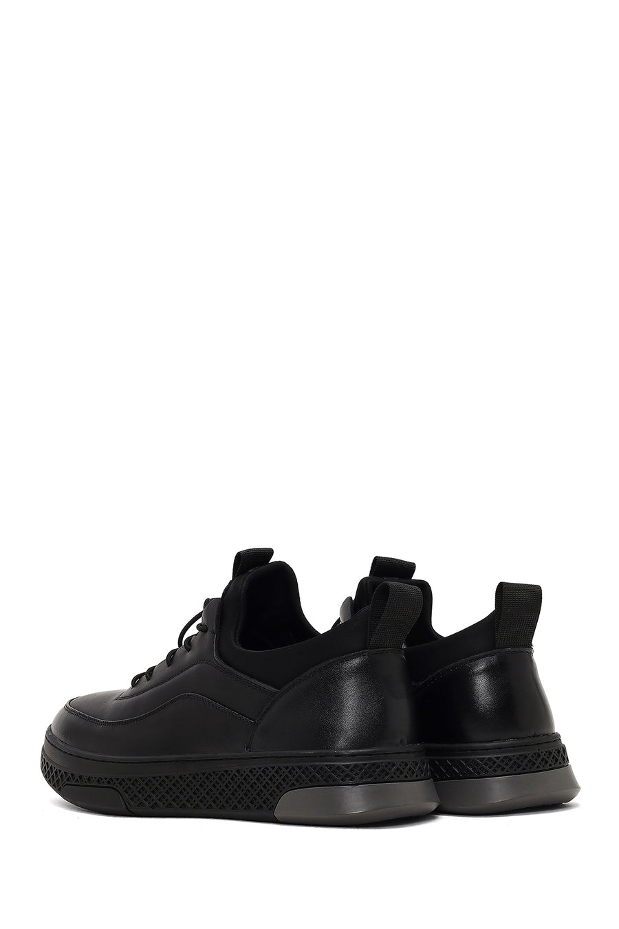 Erkek Siyah Kalın Tabanlı Deri Sneaker
