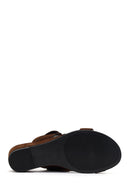 Women's Brown Platform Suede Leather Slippers | Derimod