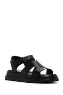 Women's Black Leather Comfort Sandals | Derimod
