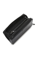 Men's Black Patterned Leather Wallet | Derimod