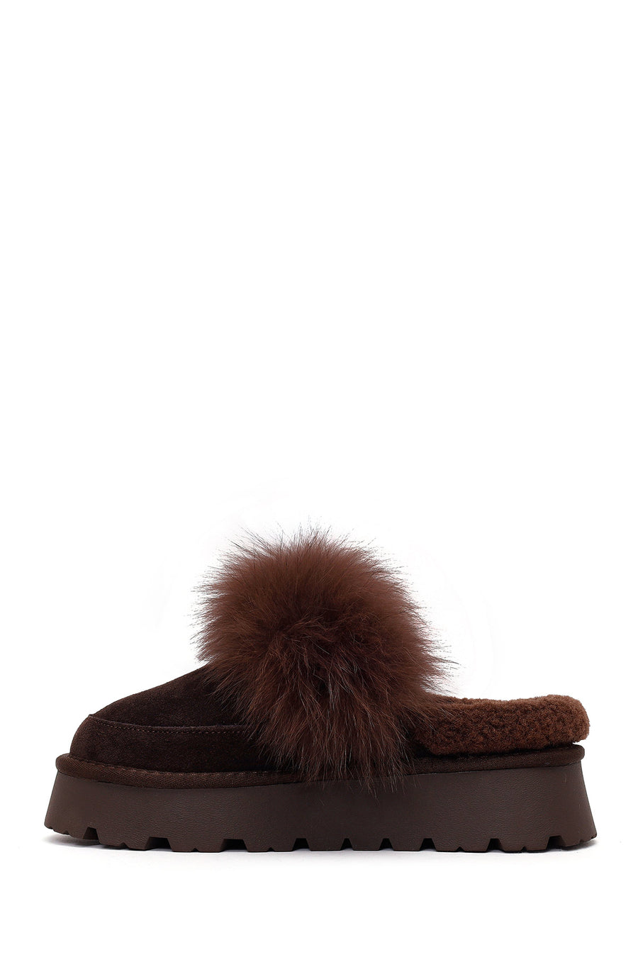 Woman Brown Thick-Soled Plush Suede Teddy Slipper