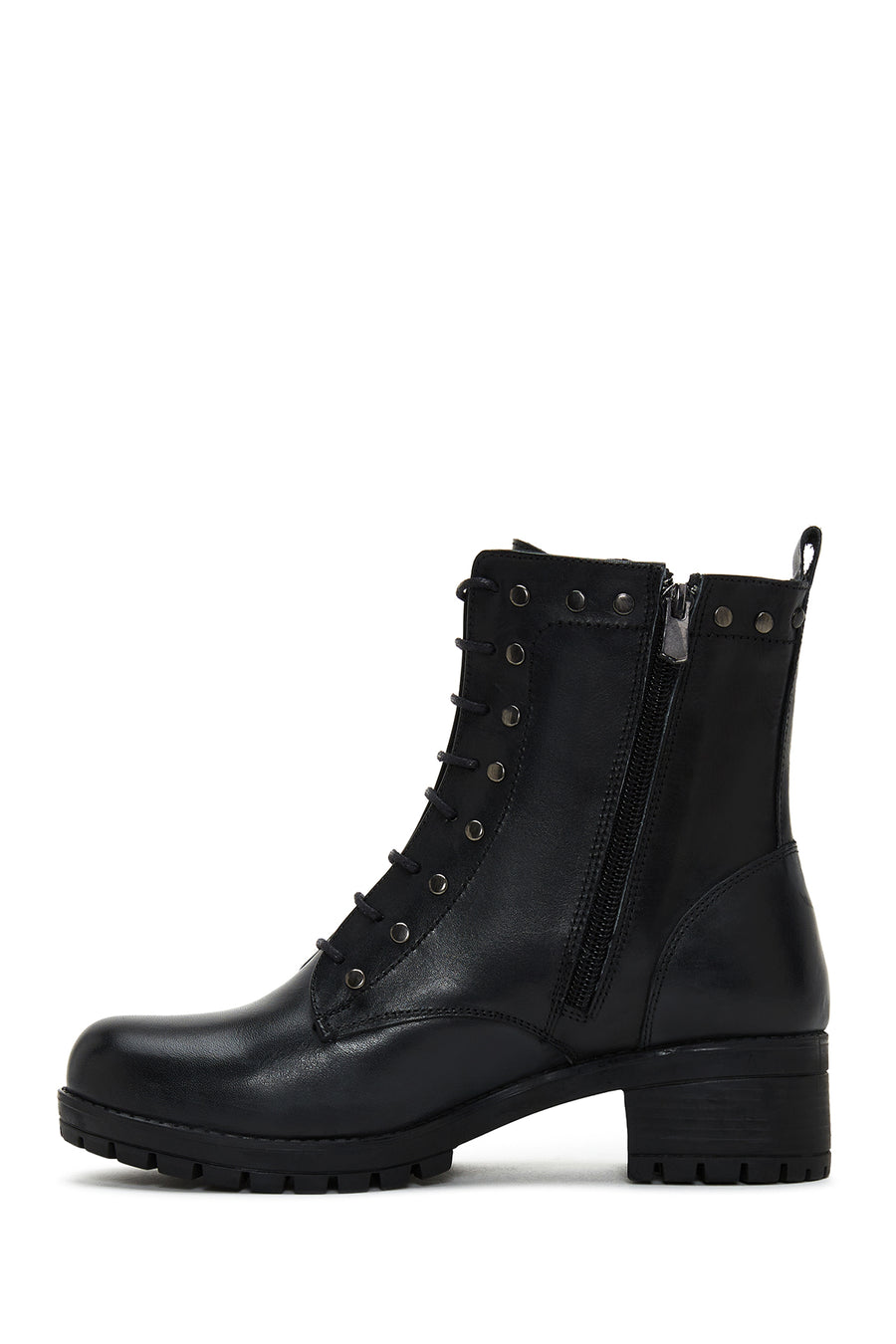 Women's Black Zippered Thick Heel Leather Casual Boots