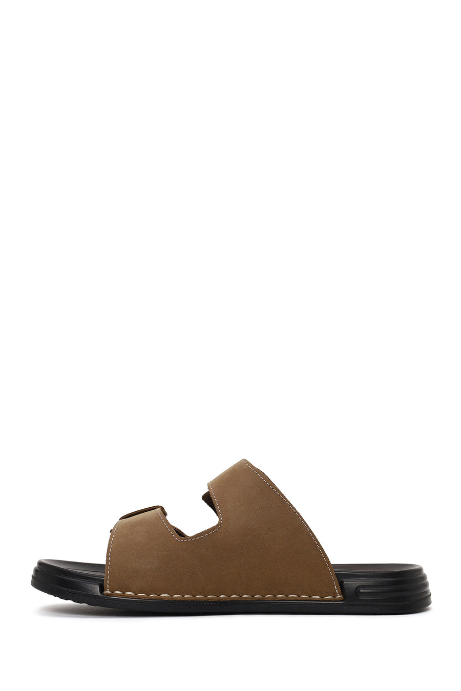 Male Beige Strapped Nubuck Leather Slipper