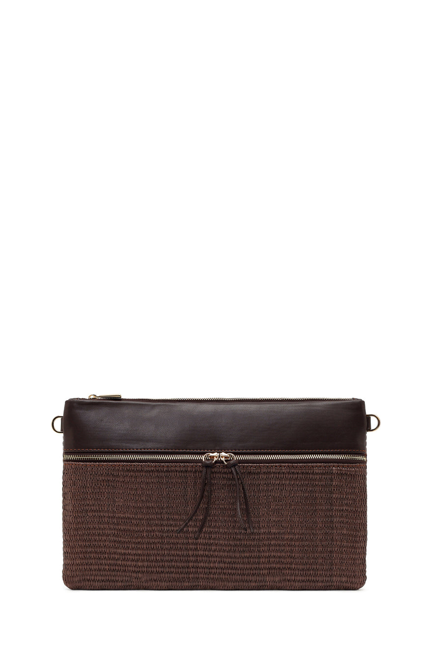 Woman Brown Long Chain Strap Wicker Clutch Bag
