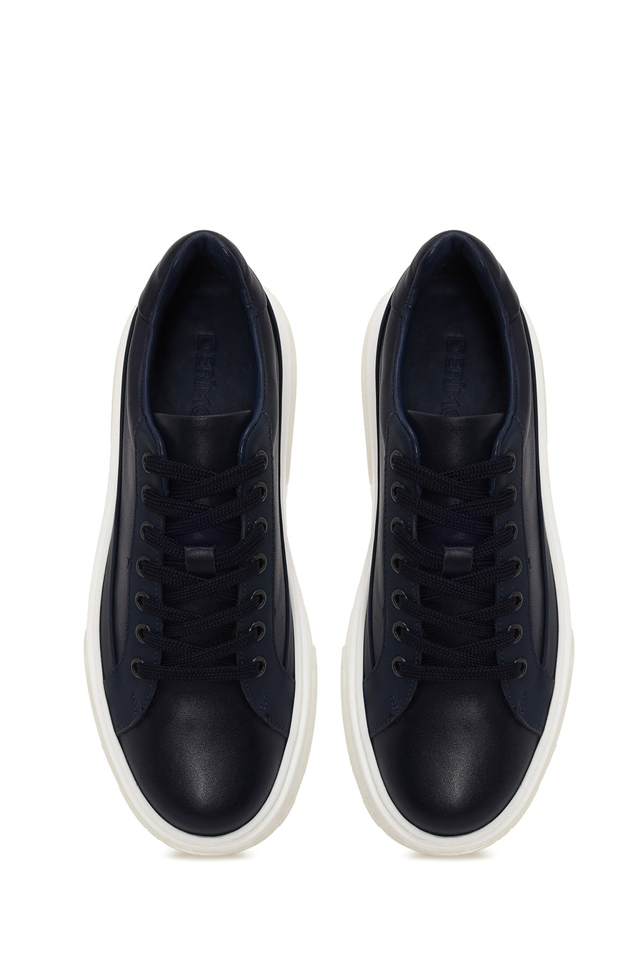 Male Navy Blue Lace-Up Thick-Soled Leather Sneaker