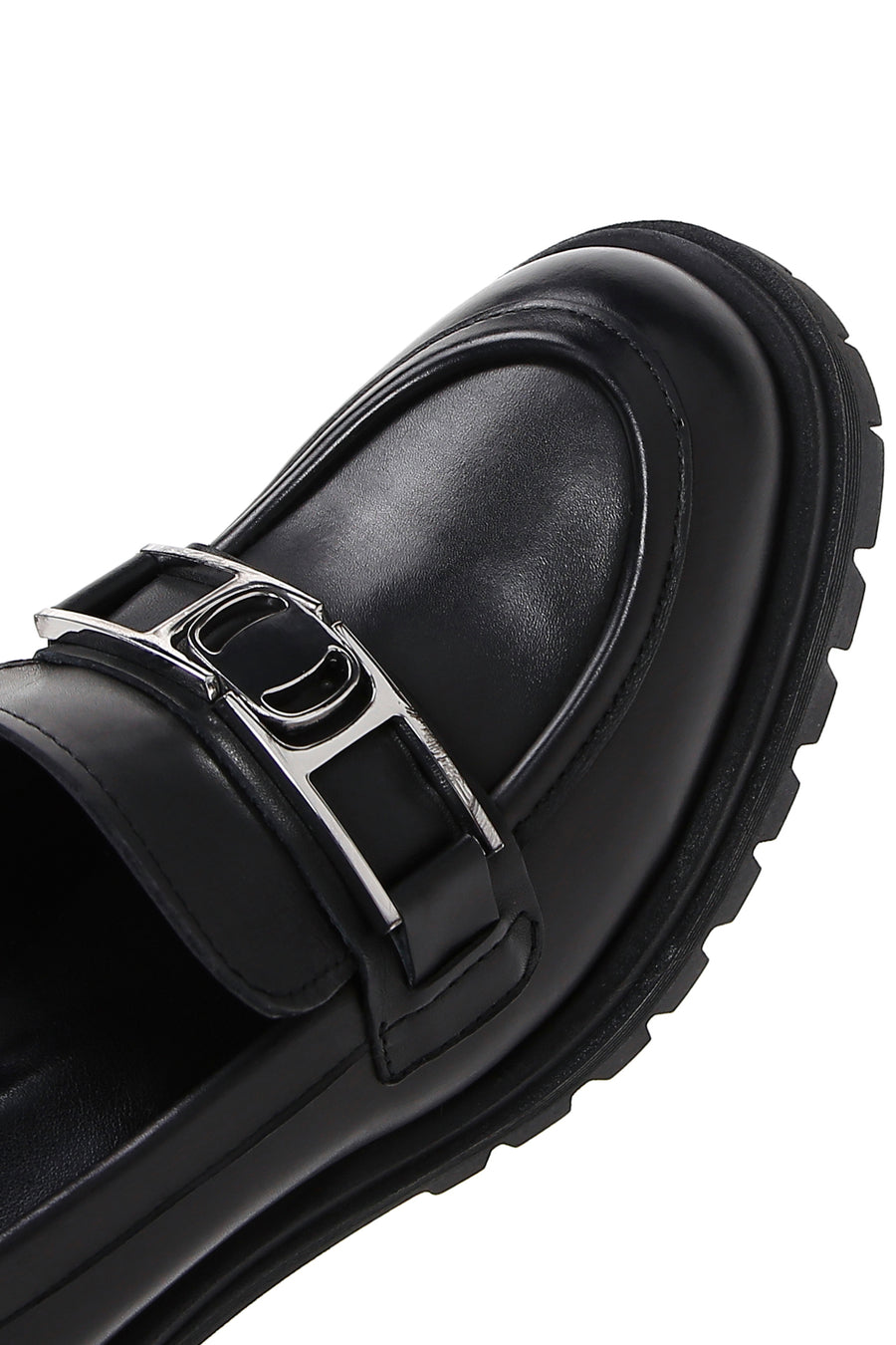 Kadın Siyah Kalın Topuklu Deri Maskülen Loafer