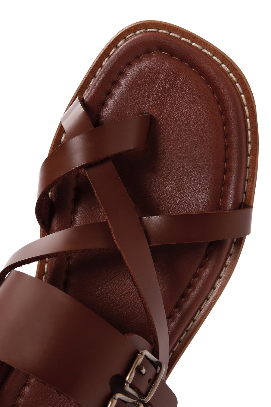 Women's Tan Ankle Strap Flip-Flop Leather Sandals