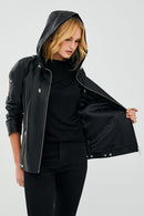Judith Women's Black Hooded Leather Coat | Derimod