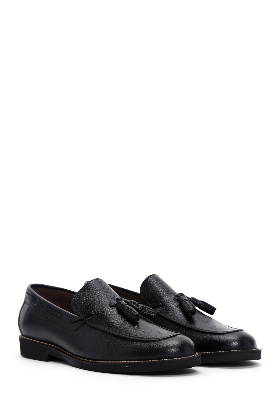Men's Black Leather Tasseled Casual Loafer