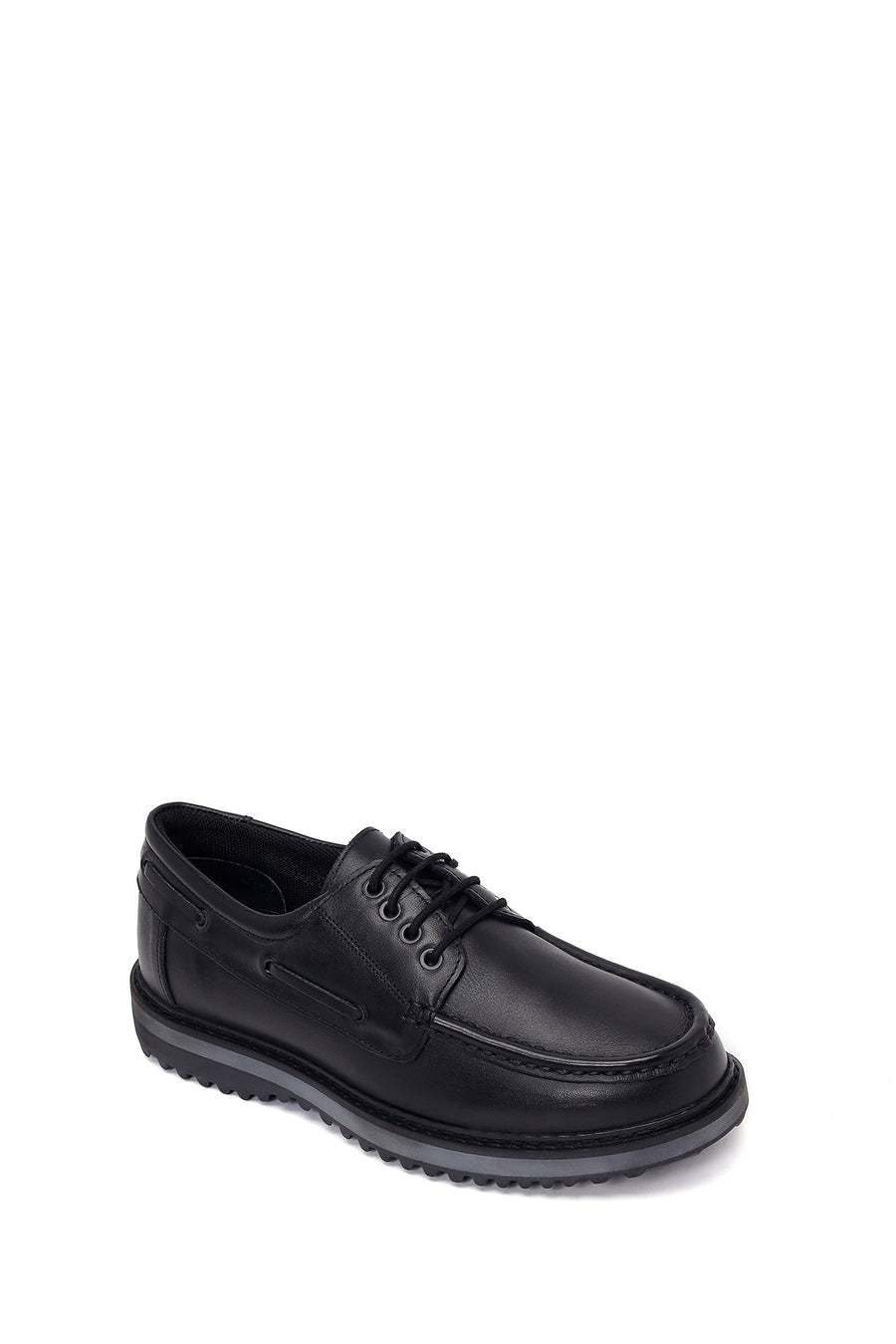 Male Black Lace-Up Thick-Soled Leather Casual Shoes