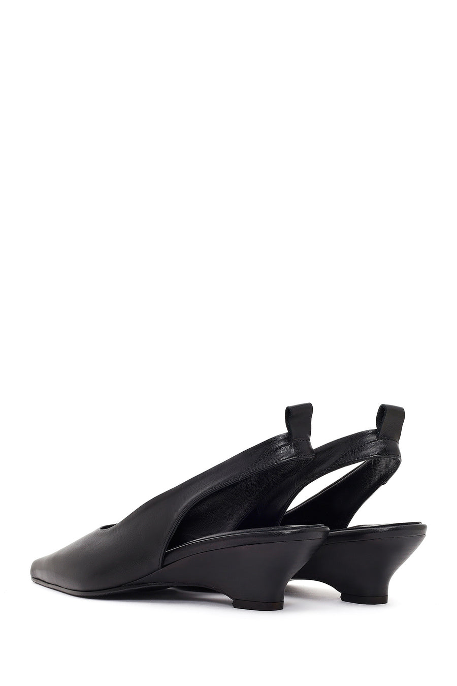 Women's Black Open-Back Heeled Leather Shoes