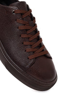 Erkek Kahverengi Bağcıklı Deri Sneaker | Derimod