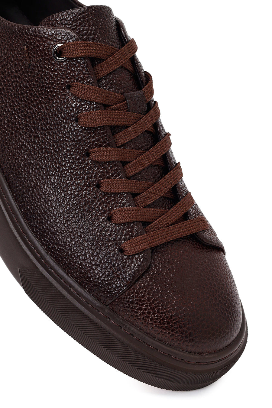 Erkek Kahverengi Bağcıklı Deri Sneaker