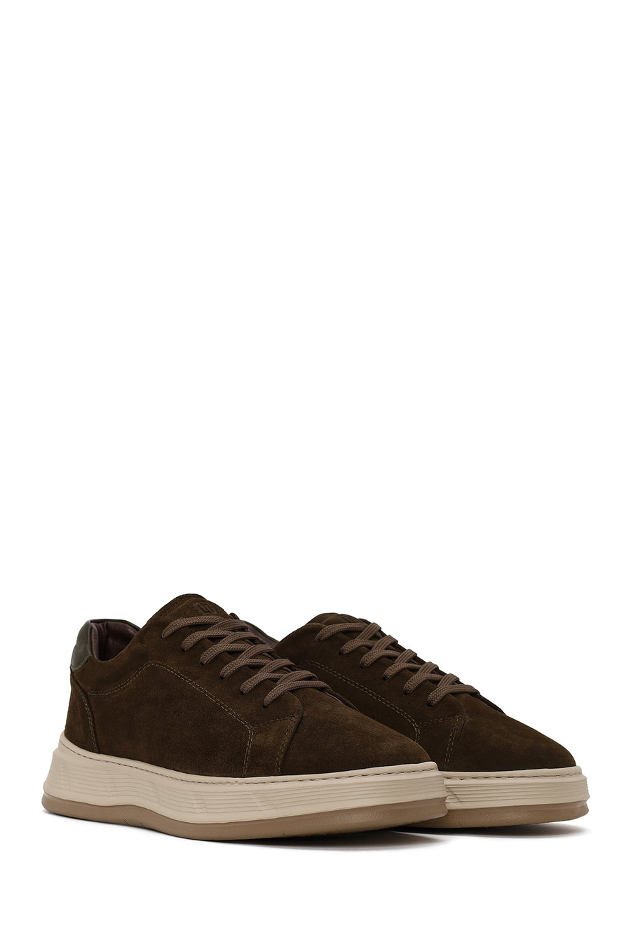 Male Khaki Lace-Up Thick-Soled Suede Leather Sneaker