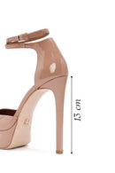 Women's Beige Ankle Buckle Platform Heeled Patent Leather Shoes | Derimod