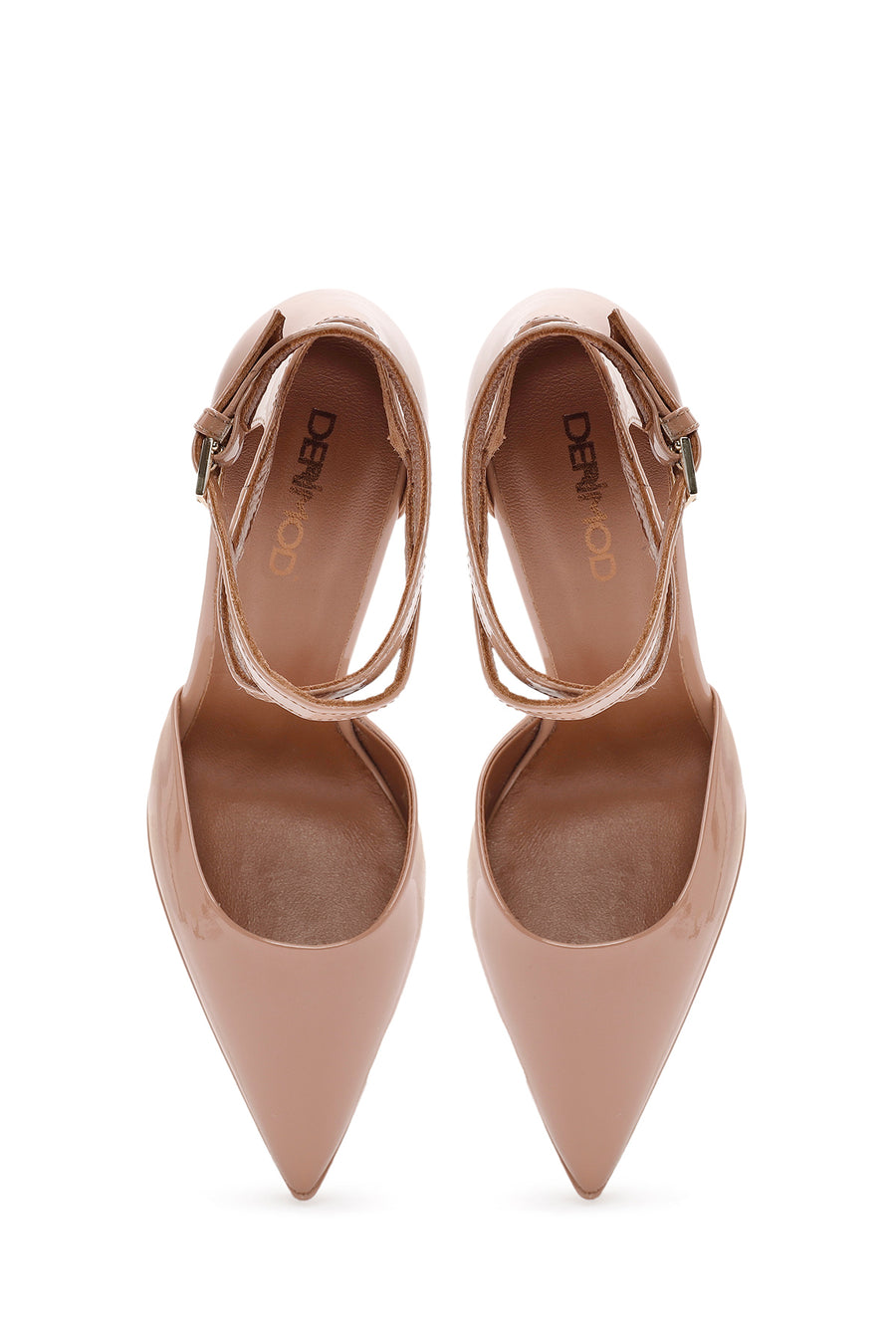 Women's Beige Ankle Buckle Platform Heeled Patent Leather Shoes
