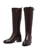 Woman Brown Zip Closure Thick-Heeled Leather Boots | Derimod
