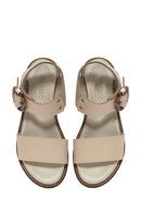 Women's Cream Buckled Leather Sandals | Derimod