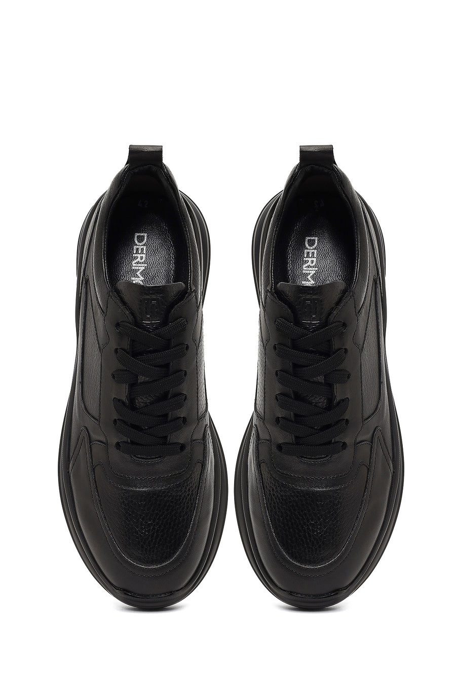 Erkek Siyah Bağcıklı Deri Sneaker