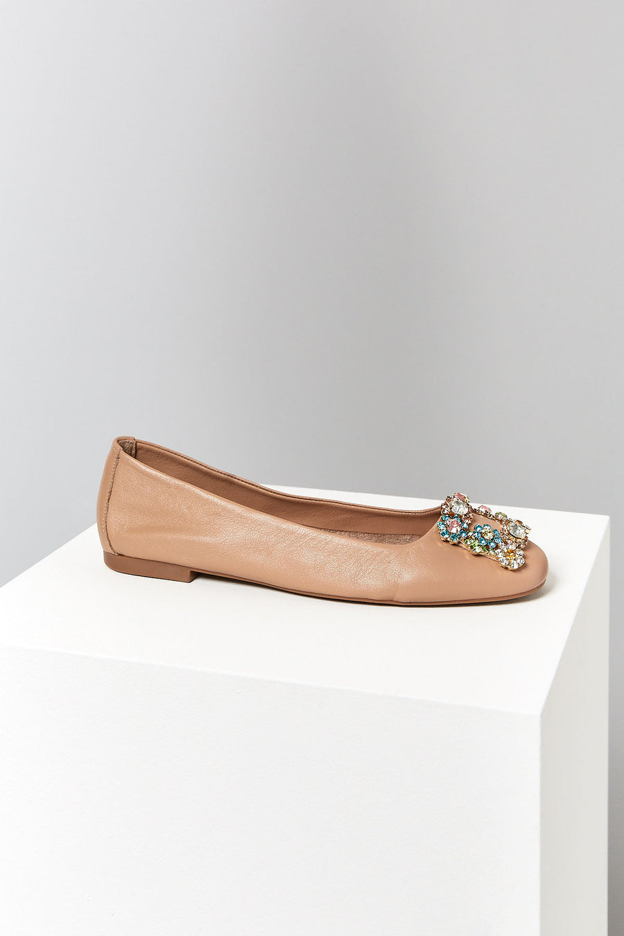 Stone Beige Women's Leather Ballerinas