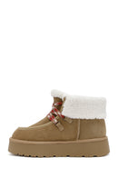 Woman Tan Thick-Soled Suede Leather Teddy Bot | Derimod
