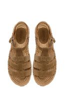 Woman Tan Ankle-Buckle Suede Espadrilles Sandal | Derimod