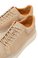 Men's Beige Lace-Up Thick-Sole Suede Leather Sneakers | Derimod