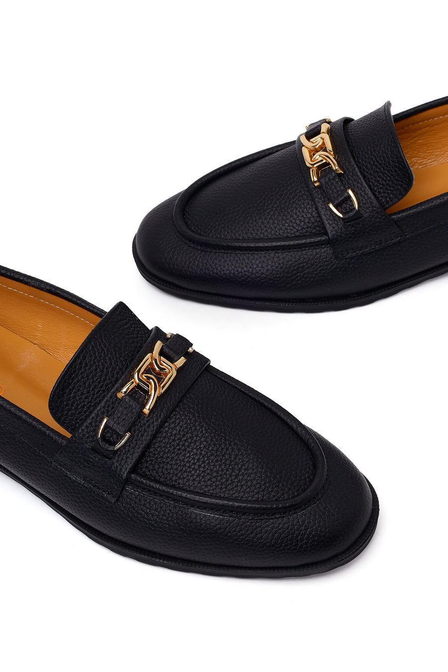 Kadın Siyah Tokalı Maskülen Deri Loafer