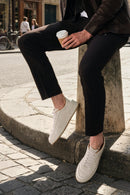 Men's White Lace-up Leather Sneaker | Derimod