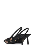 Kadın Siyah Arkası Açık Pullu Desenli İnce Topuklu Ayakkabı | Derimod
