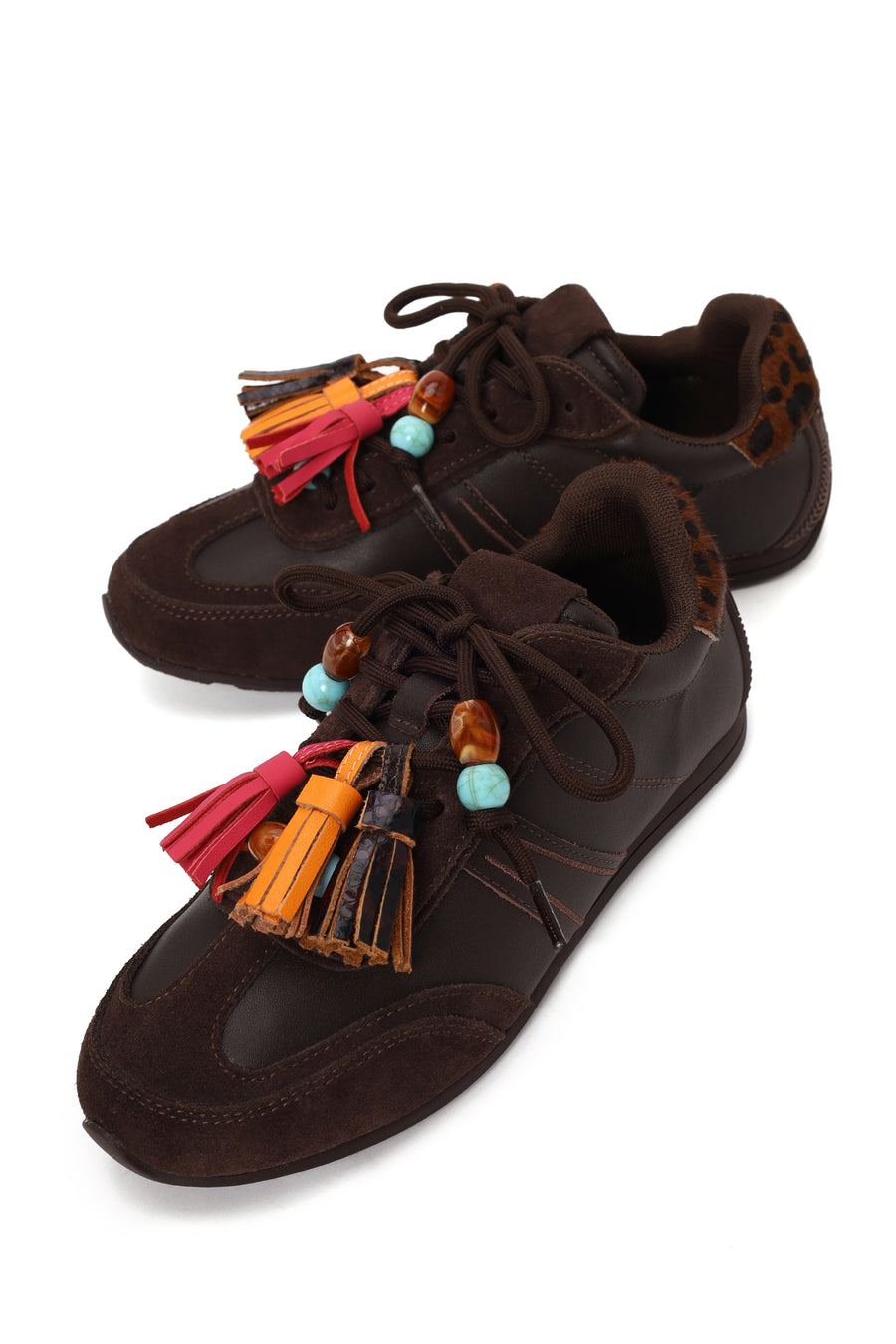 Kadın Kahverengi Bağcıklı Charmlı Leopar Deri Sneaker