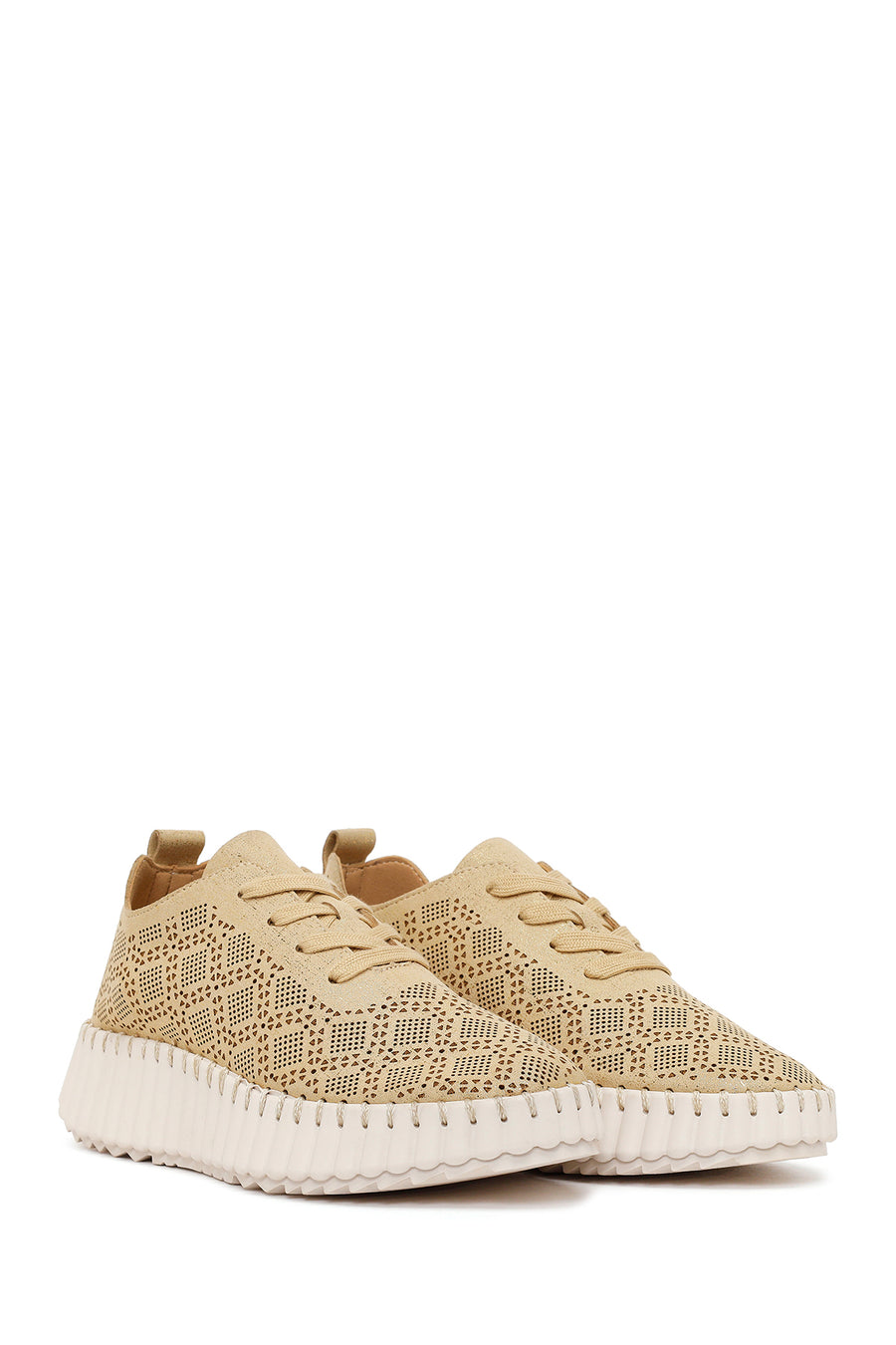 Woman Gold Lace-Up Thick-Soled Patterned Sneakers