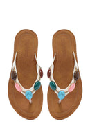 Women's White Flip Flops with Stones | Derimod
