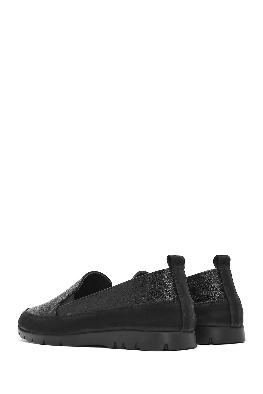 Kadın Siyah Simli Deri Konfor Loafer