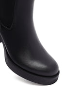 Woman Black Chunky Heels Leather Chelsea Boots | Derimod