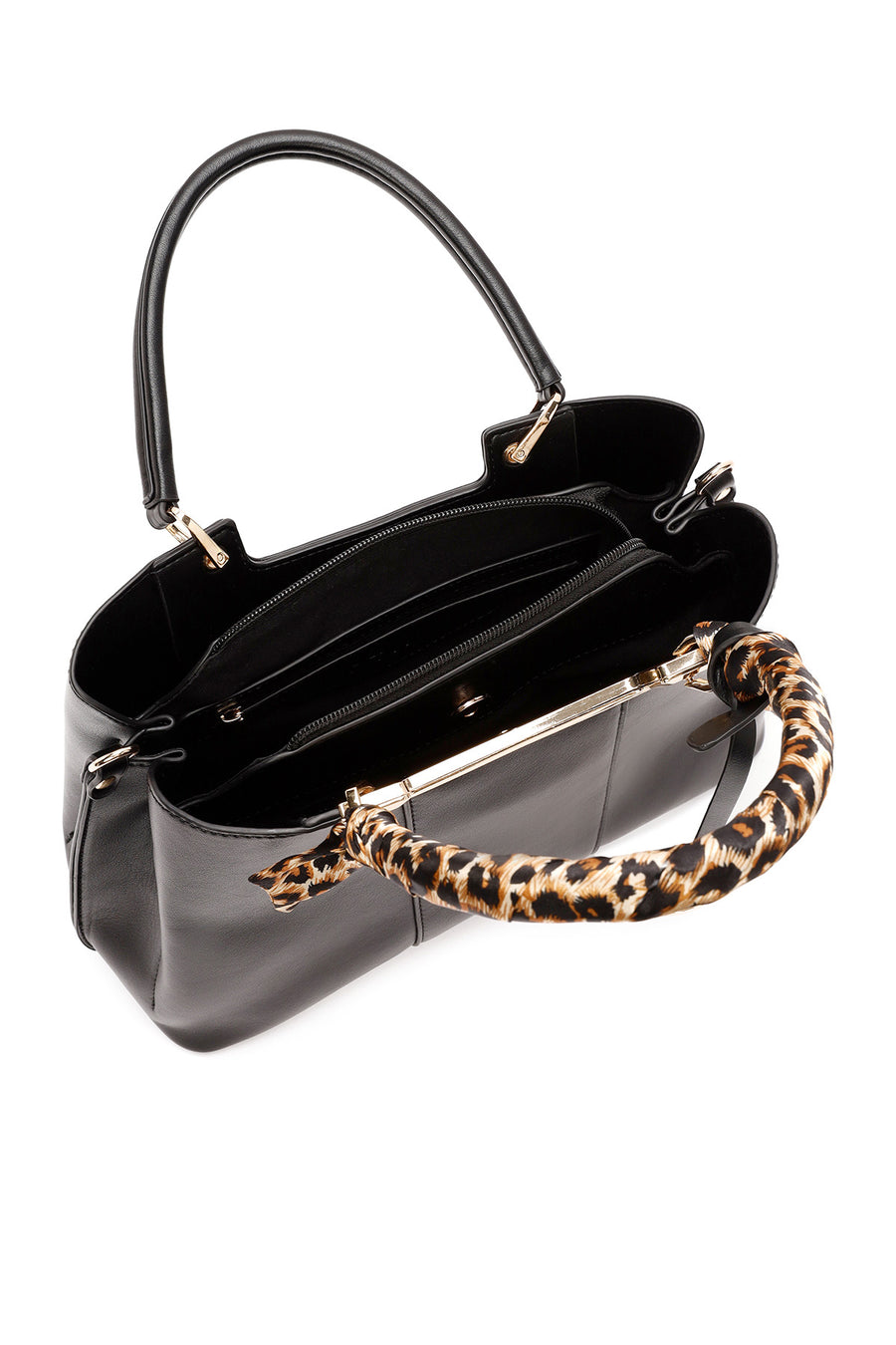 Women's Black Long Strap Handbag with Accessory Detail