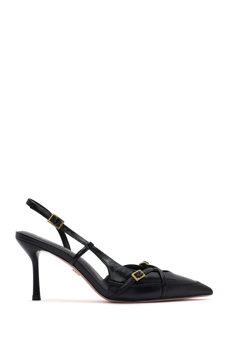 Women's Black Open Back Thin Heeled Leather Shoes 25SFE494418 | Derimod