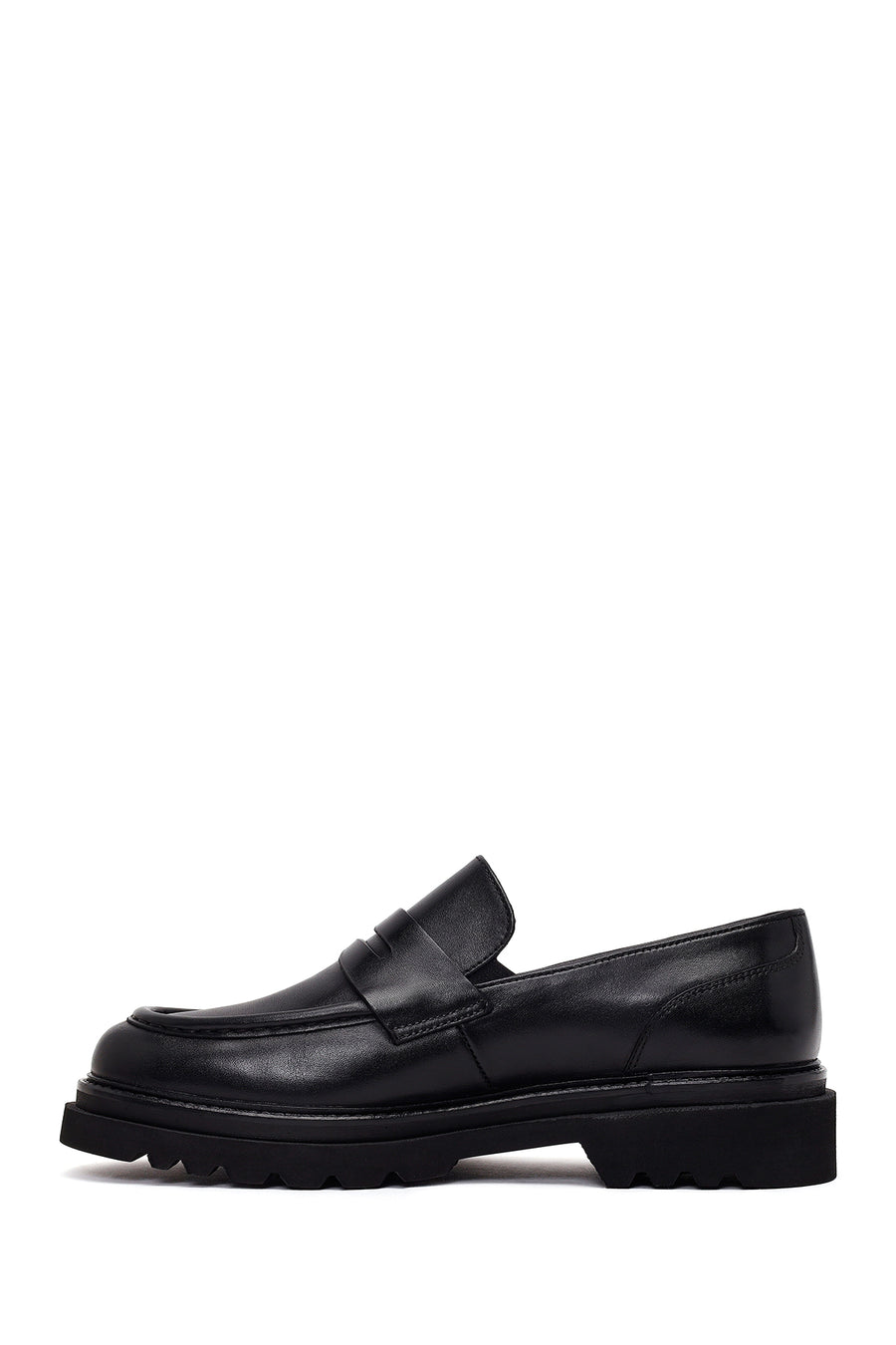 Male Black Thick-Soled Leather Loafer