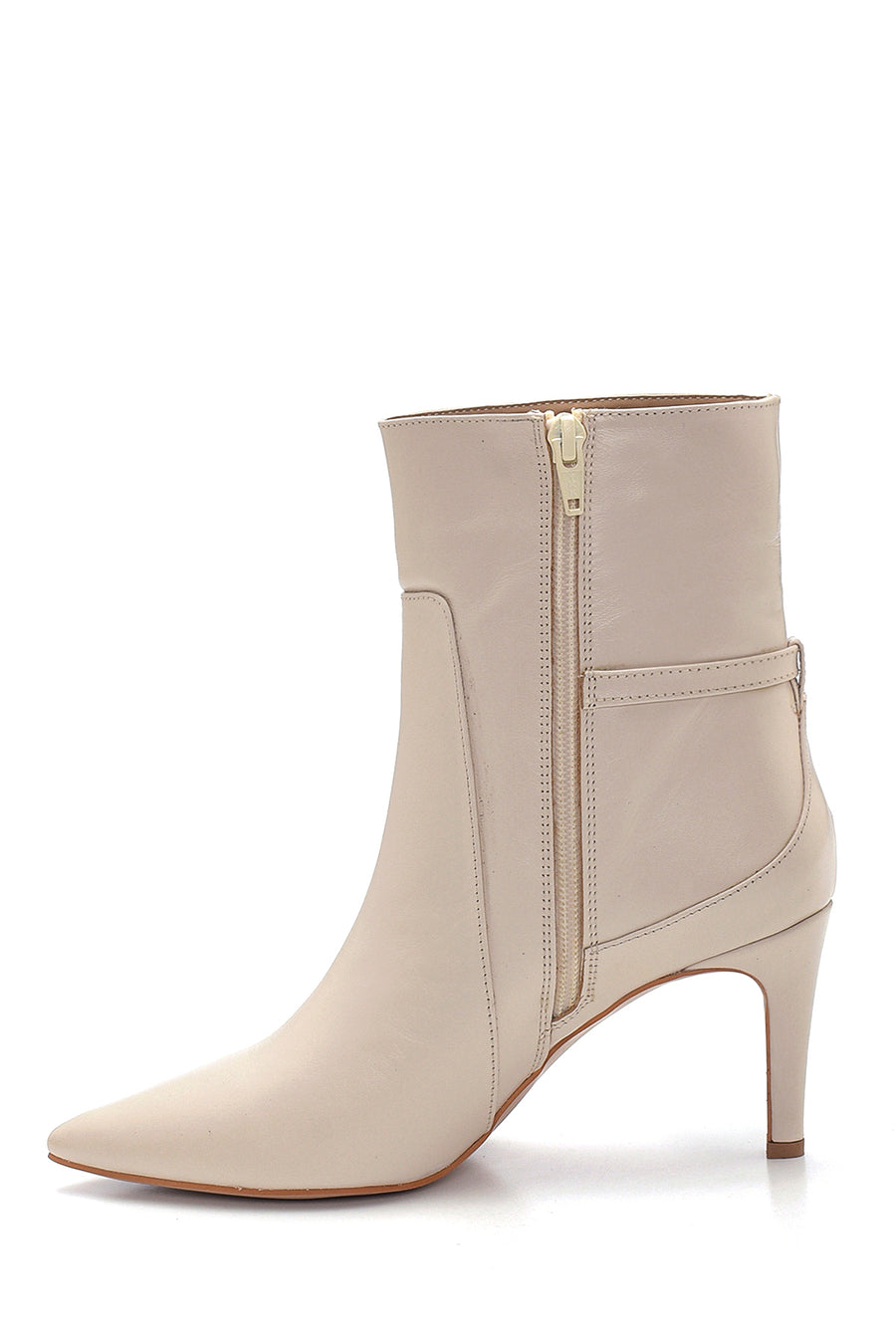 Women's Leather Metal Detailed Heeled Boots