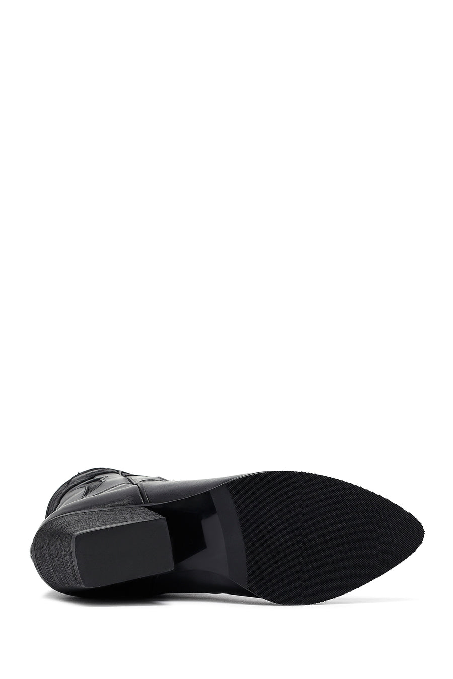 Woman Black Short Chunky Heel Leather Cowboy Boots