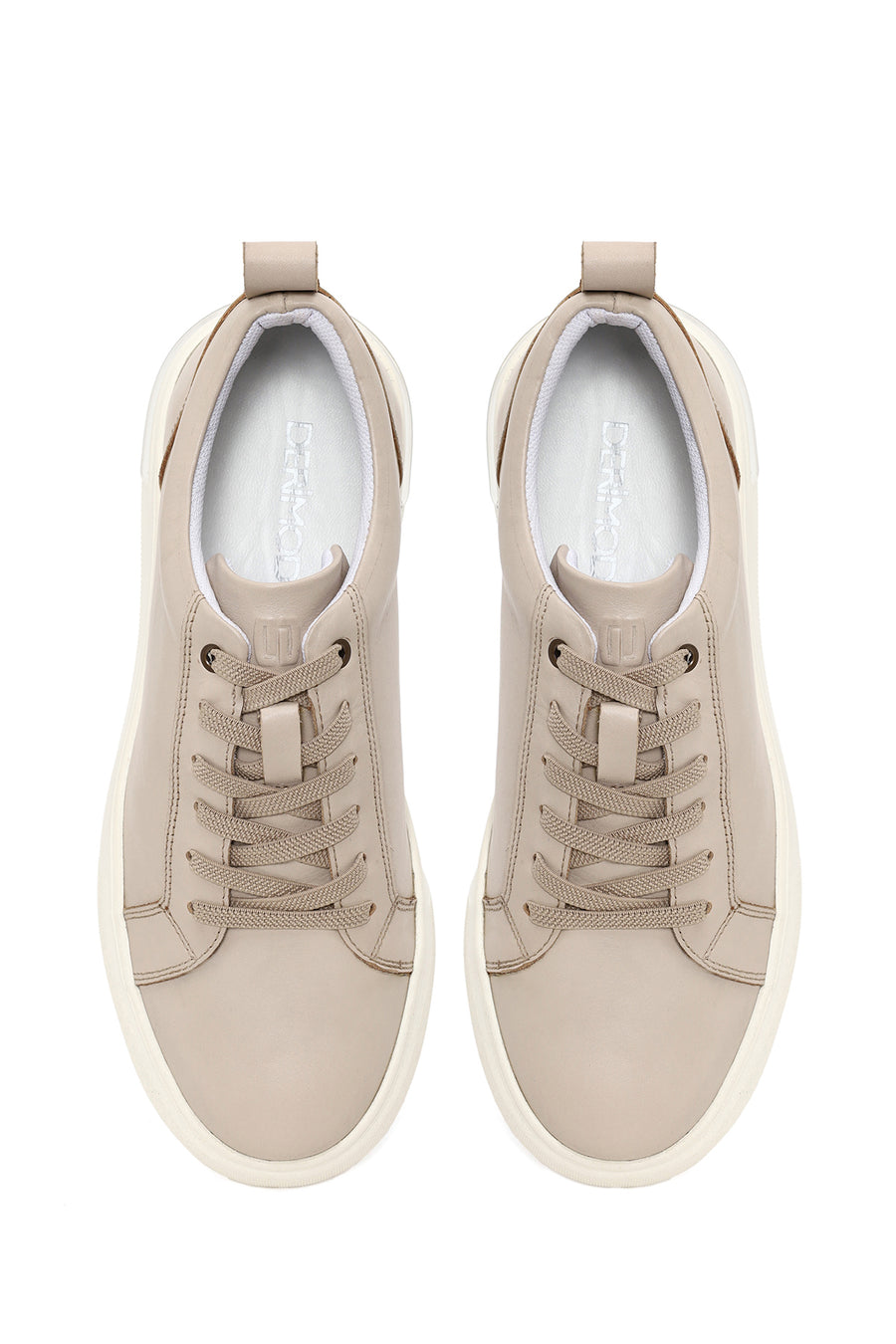 Erkek Bej Bağcıklı Deri Sneaker