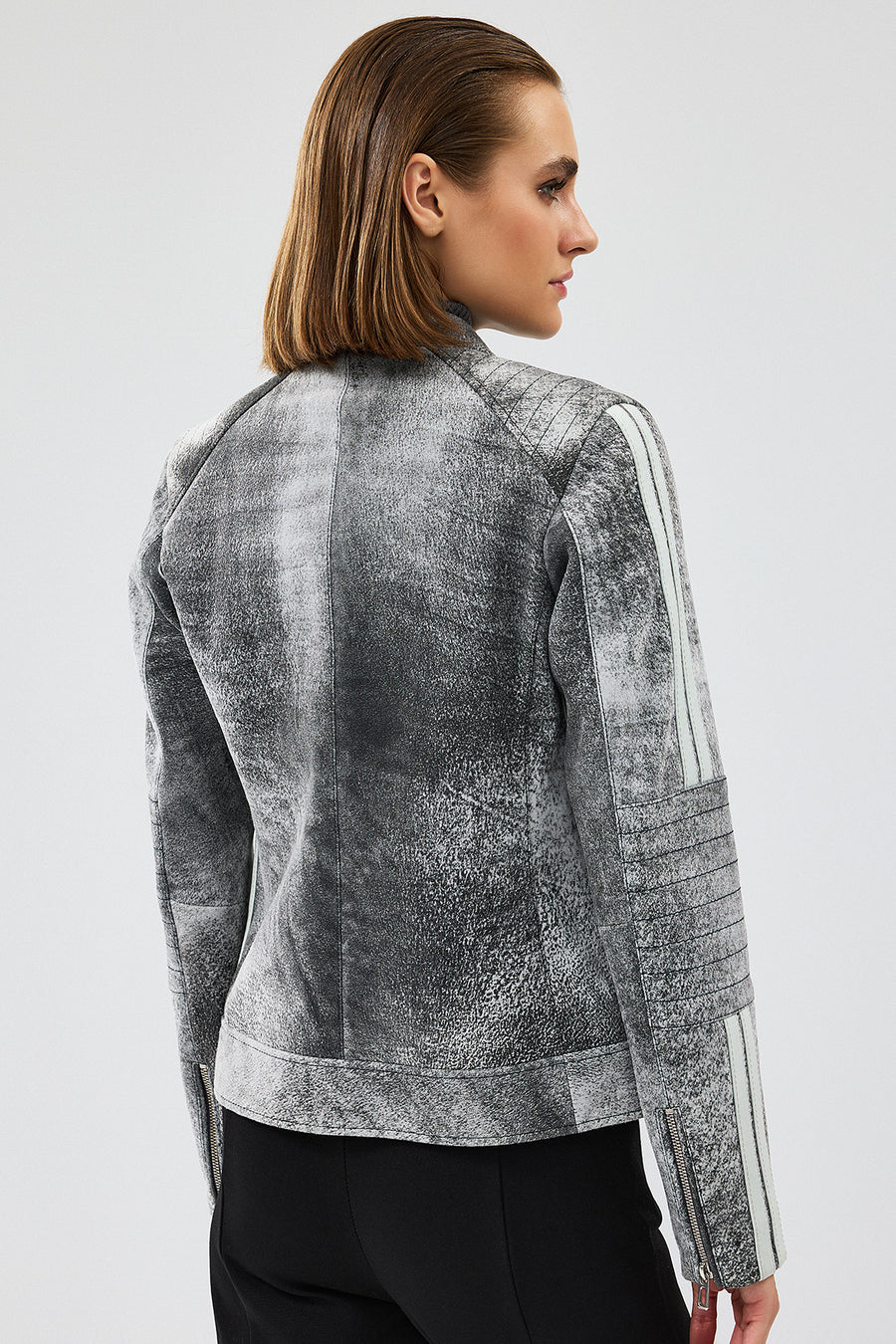 Sporty Women's Gray Short Nubuck Leather Sports Jacket